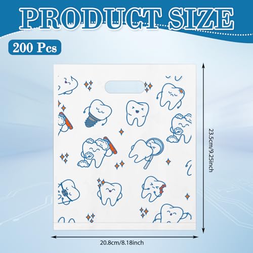 Image of Jetec 200 Pcs Dental Bag Bulk Tooth Merchandise Goodie Bag with Handles Plastic Tooth Dental Gift for Dentist Hygienist Appreciation Packaging Souvenir Gift Retail Party Favor 8.18 x 9.25 Inch(Lovely)