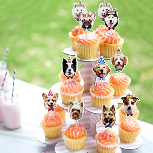 Blumomon 30 Stück Hunde Cupcake Topper, süße Hunde Welpengesichter, Kuchen Deckel, Party Dekorationen für Hunde Welpen Motto Party, Kindergeburtstag, Babyparty, Partyzubehör