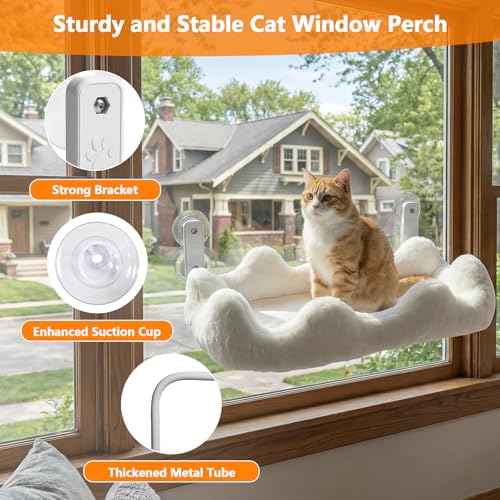 Homegroove Cat Window Perch, 24 x 12 Inch Foldable Cat Hammock for Window with 4-Sided Bolster & 4 Large Suction, Cloud Shape Cordless Window Bed for Indoor Cats (White, Large(24'' x 12'')) - Image 5