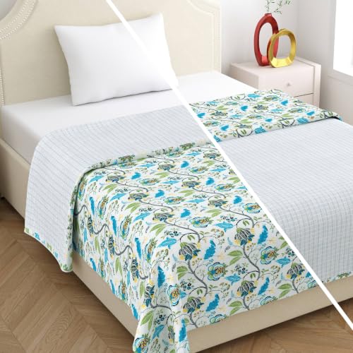 Image of Home Ecstasy 100% Cotton Mulmul Reversible Dohar for Single Bed 210 GSM (56 x 88 inches), Teal