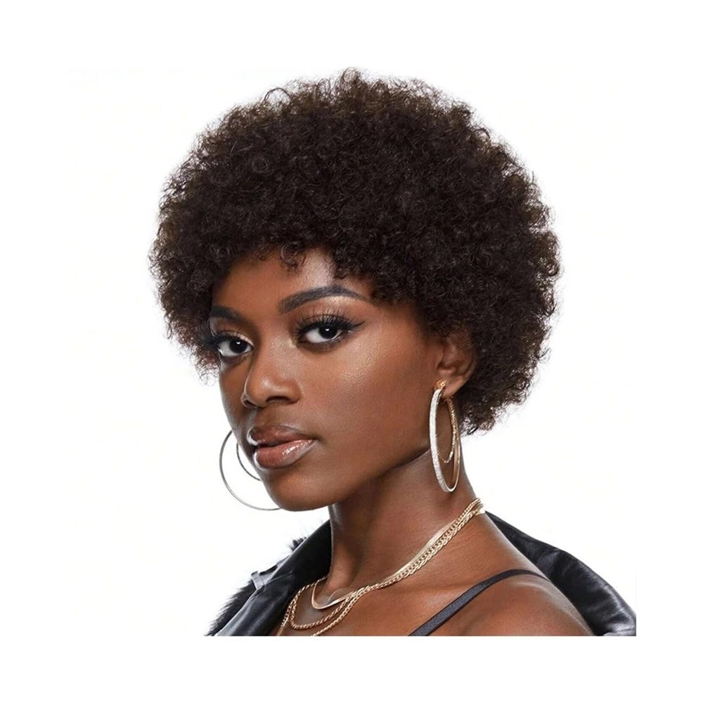 perücke Curly Pixie Cut Bangs Perücke Echthaar Kurze Perücke Volle maschinengefertigte Perücke Kunstfaserhaar