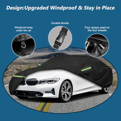 Image of Waterproof Car Cover for BMW 3 Series 2007-2023 210D Oxford & Cotton Lining | for M3 M340i 340i 335i 330i 328i 320i E90 F30 G20, Outdoor All Weather Full Cover with Zipper, Windproof