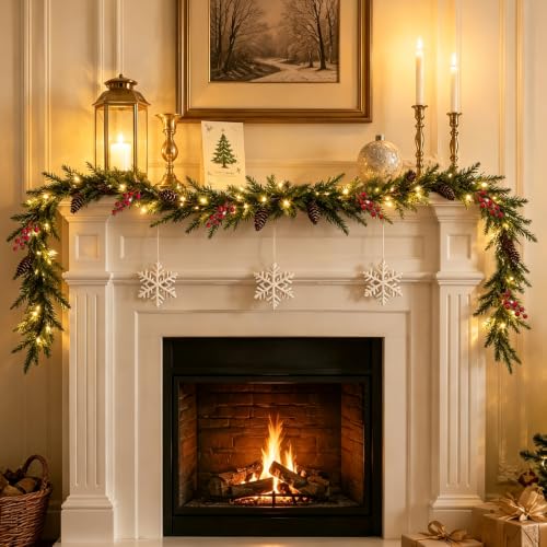 1.8M Guirnalda De Navidad, 35 Led Guirnalda Navideña con Luces Guirnaldas Navideñas Exterior, Guirnaldas Decoración Navideña para Escaleras, Puerta, Arco, Hogar, Exterior, Decoración(02)