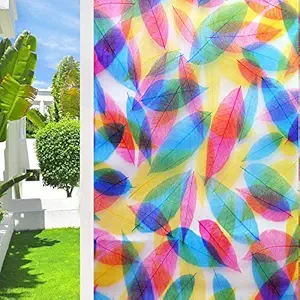PRIVAC Vinyl Self Adhesive Window Films for Glass Privacy Frosted Glass Film Decorative Window Sticker Window Tinting for Home & Office Glass Bathroom Living Room - Colorful Leaves (12x25 Inch)