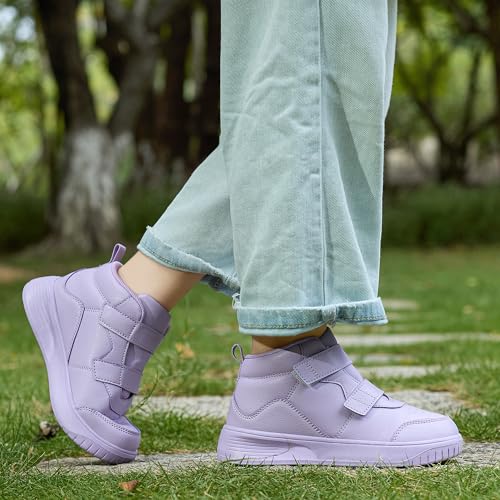 Big Girls High Top Sneakers Fashion School Shoes Light Weight Outdoor Casual Walking Kids Shoes Purple 4.54