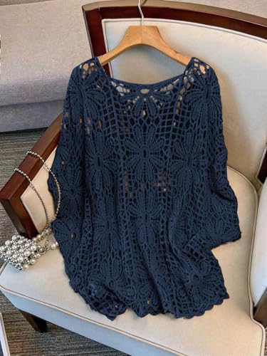 Image of MakeMeChic Women's Plus Size Crochet Tops Boho Beach Cover Ups | Summer, Vacation, Crochet Sweater, Swimsuit Coverups