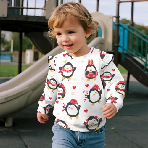 Christmas Shirts for Toddler Girls Long Sleeve Girls Graphic Sweatshirts Size 1-8 Years Ruffle Sweatshirt4
