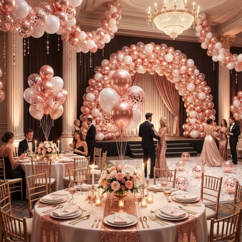 Image of Hiquaty Rose Gold Balloons,60pcs 12 Inch Rose Gold and White Balloons