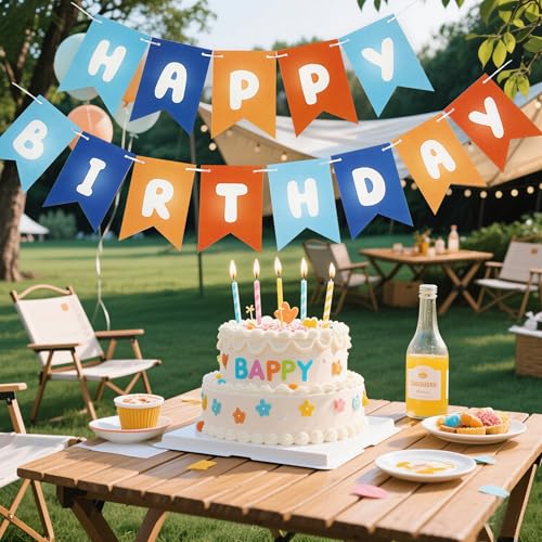 Image of Picoway Blue Happy Birthday Banner, Blue and Orange Themed Party Decorations Supplies for Boy and Girl, Birthday Banners Decor Backdrop