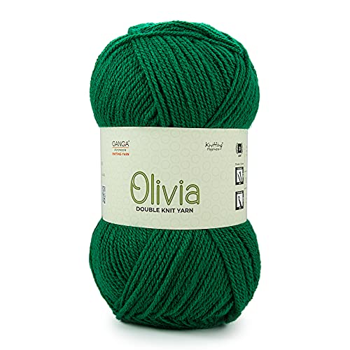 Image of Ganga Acrowools Olivia, Double Knit Yarn. Hand Knitting And Crochet Yarn. Oekotex Class 1 Certified. Pack Of 2 Balls - 100Gms Each. Shade No - Olv017, Green