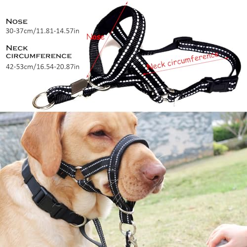 HhBdy Halti für Große Hunde, Hundehalfter Verstellbar Maulschlaufe Hund mit Gepolstertem Stoff, Anti Zieh Geschirr für Hunde Schwarz für Tägliche Spaziergänge Fellpflege und Krallenschneiden (L)
