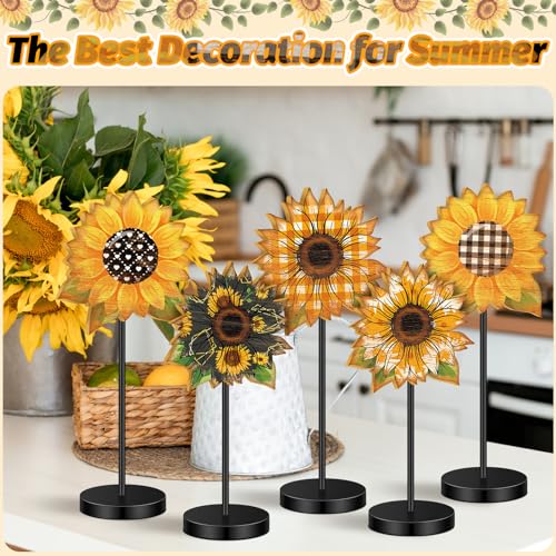 Image of Yousoontic 5 Pcs Summer Sunflower Table Decor Sunflower Standing Wooden Sign Summer Floral Centerpiece for Table for Home Kitchen Fireplace Mantel Shelf Tiered Tray Decor