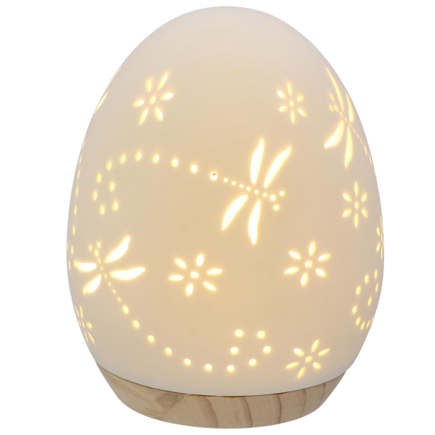 Shudehill Giftware Glow LED Egg Mood Lamp - Dragonfly or Butterfly White Lamp with Neutral Wooden Base (Butterfly, Small)