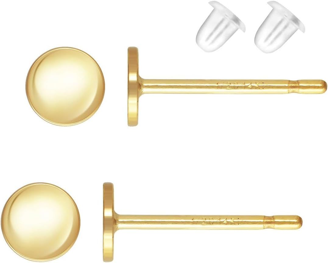 40pcs Adabele Real Yellow Gold Plated Sterling Silver Earring Posts Findings 0.7mm Pin 4mm 0.16 Inch Small Glue On Flat Pad Disc 40pcs Plastic Earnut Backs for Earrings Making SS67-4