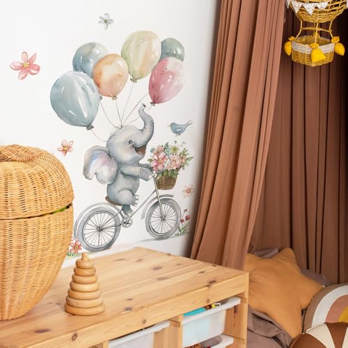 Image of Baby Elephant with Balloons Wall Stickers for Kids Baby Wall Stickers for Kids Room Bedroom Playroom Nursery Living Room Decor Wall Art Wall Decoration Boho