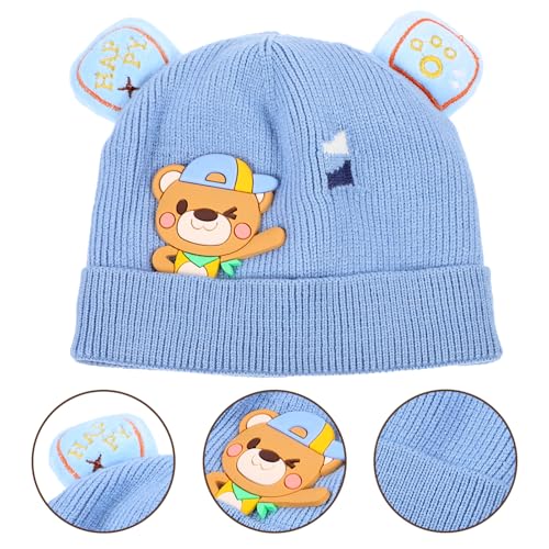 1Pc Warm Woolen Knitted Hat for Boy Girl and Boy Girl Soft and Comfortable Beanie for Indoor Outdoor Use Winter Accessory for Newborns Blue3