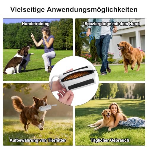 GZRXIOUS Futterbeutel für Hunde, Wasserdichter Apportierbeutel aus Oxfordstoff – Leckerlibeutel für Hunde, Einhandbedienung, Perfekt als Erziehungshilfen für Dummy Hundetraining (Grau)