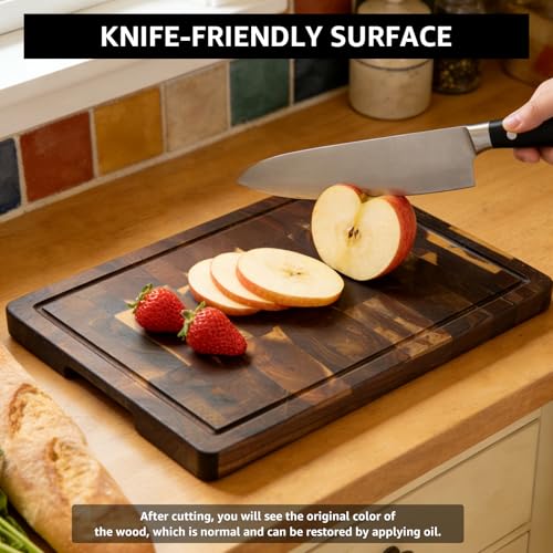 Tabla de cortar de madera nogal con surco para jugos 43x30 cm miniatura 5