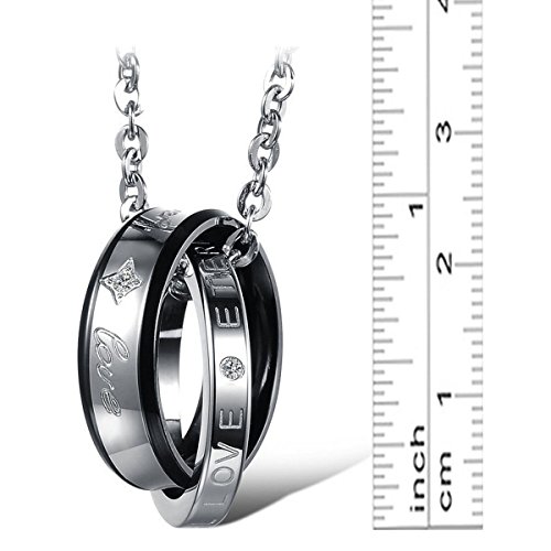 Oidea 2 Pcs Stainless Steel Forever Love Lover's Message Pendant Necklace, Dual Rings Hook-Ups Pendant With Chain Included #TOP4