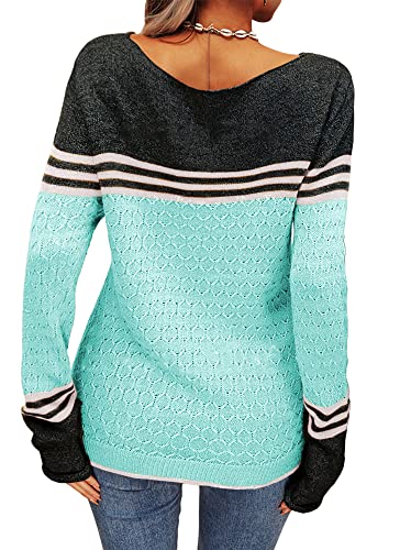 Image of Grlasen Women Fashion Autumn Winter Colorblock Pullover Knitting Sweater Round Neck Knitwear Tops