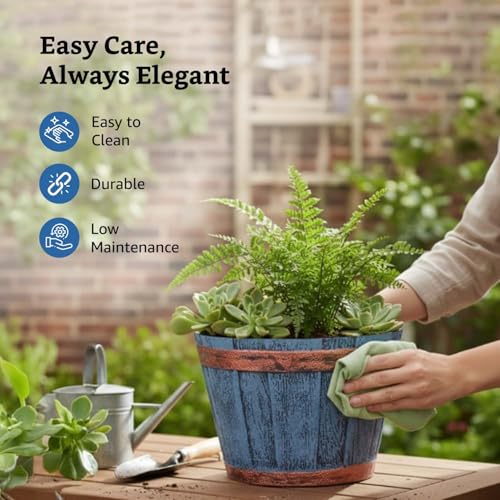 Image of Amazon Brand- Solimo Indoor and Outdoor Round 8 Inch Barrel Flower Planter Pot Best for Terrace /Balcony /Home /Office Decor - Set of 3