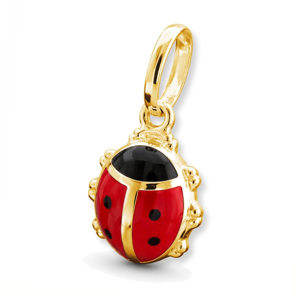 CLEVER SCHMUCK Chaîne en or avec pendentif coccinelle 9 mm laqué argent sterling 925 plaqué or Collier enfant étui