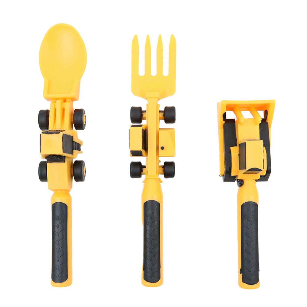 Sarini 3PCS Bulldozer Shovel Tableware With Fork And Spoon Shape Construction Site Motif