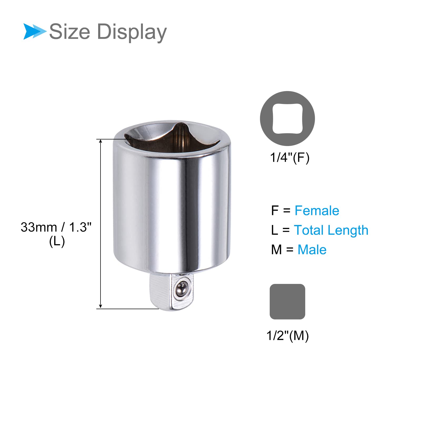 Adaptateur Douille Réducteur 1/4 Pouce Fem à 1/2 Pouce Male En Cr-V