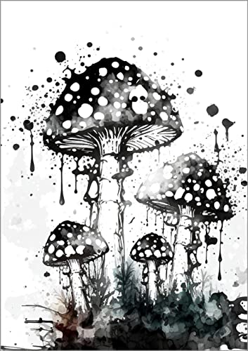 7Dots Art. Black Ink Wall Art Series. Watercolor Ink Art Print, Poster Size - A4 (8.3 X 11.7 Inches) On Fine Art Thick Watercolor Paper. Wall Decor For The Living Room, Bedroom, And Kid's Room. No Frames Included. (Mushrooms) #TOP9