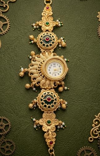 Image of Fancy Golden Kashmiri Jewellery Bracelet Analog Wrist Watch for Women and Ladies - J&K002