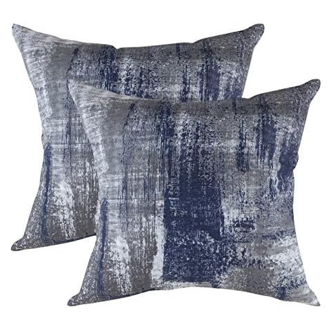 TreeWool Brush Art Accent Fall Winter 20x20 Set of 2 Decorative Throw Pillow Covers 100% Cotton Home Decor Pillowcases for Sofa Couch (Navy Blue) Cover