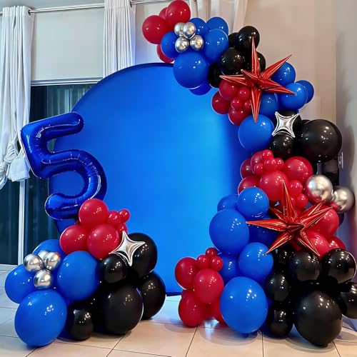 Image of Red Blue and Silver Balloon Arch Garland Kit, Black Red Blue Confetti Silver Balloons for Man Boys Kids Baby Shower Birthday Graduation Party Decorations