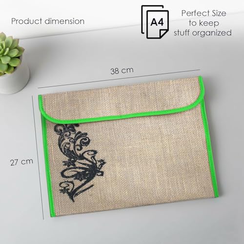 Image of Shuban Jute Document File Folder | Eco-Friendly A4 Size Envelope Folder with Velcro Closure | Multipurpose Certificate, Office, School & Travel Document Organizer (Style - 3 - Jute Folder- 2 Pcs)