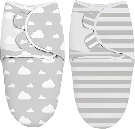 HyUkoa Nursery,Bedding,Blankets & Swaddlers,Swaddles Baby Swaddle Wrap Newborn Blanket for 3-6 Months, 2 Packs Newborn Sleeping Bag Baby Swaddle Blanket, 60 * 80cm(Cloud & Stripes)