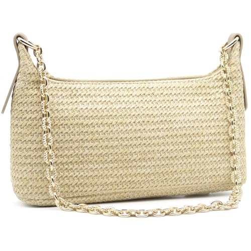 Image of Fozehlad Straw Clutch Purse for Women, Woven Straw Beach Crossbody | Raffia Envelope Wallet, Fold Over, Chain Shoulder Bag