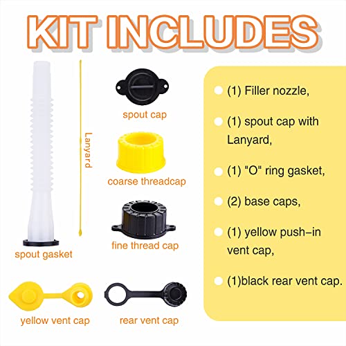 Gas Can Spout Replacement Improved Design Flexible Pour Nozzle Kit with Gasket Stopper Vent Cap Collar Caps for Old Style Water Gas Container Jug Pack of 3