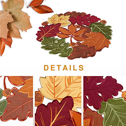 Owenie Thanksgiving Table Doilies For Fall Home Decoartion, 15 Inch Round Placemats For Dining Table, Set Of 4 Pcs Harvest Maple Leaves Embroidered Table Mats For Autumn #TOP3