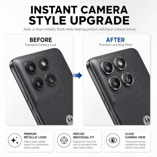 Image of ArmourPro Camera Rings Tempered Glass for Motorola G77 Power, Tough HD Individual Aluminum Alloy Rings 9H Camera Cover, Scratch-Resistant,Camera Lens Protection| Black, 1 Pack