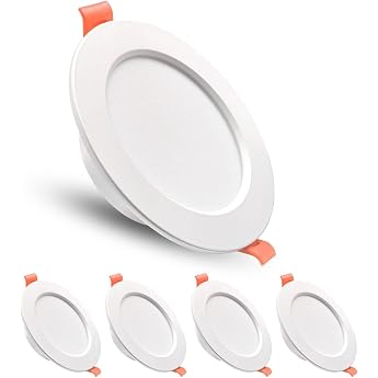 Sweier LED Recessed Lights 5 W 480 lm 3000 K Warm White IP44 Recessed Spotlight 230 V 70-85 mm Cutout Ultra Flat Ceiling Spotlights for Bathroom Kitchen and Living Room Set of 5 White [Energy Class E]
