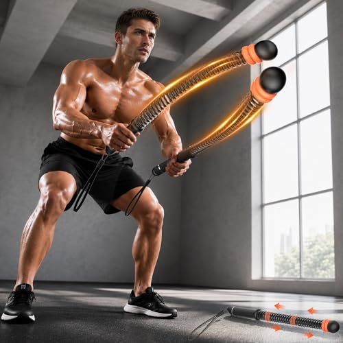 Weighted Ropeless Battle Ropes (2-Pack) Adjustable Resistance and Portable Cordless Battle Ropes for Home Gym with Non Slip Handle HIIT and Low-Impact Aerobic Training for Men & Women (Black)