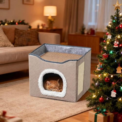 Lit pliable pour chat de 45,7 cm et niche semi-fermée en polyester doux - 4