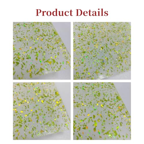 Image of TOEPODO Translucent Acrylic Sheet Irregular Glitter 1 /8 Thickness Sparkly Plexiglass PMMA Acrylic Panels for Laser Cutting Engraving Craft DIY Decor Ornaments (2, Green Glitter, 8x12 Inch)