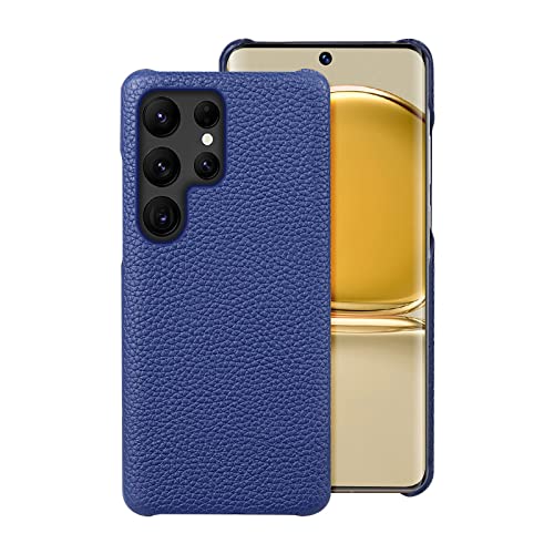 Funda de Cuero Genuino para teléfono Samsung Galaxy S24 S23 Ultra S22 Plus S21 FE Note 20 Ultra A55 A54 A53 5G Funda con patrón de Lichi, Azul, para Galaxy S24 Plus