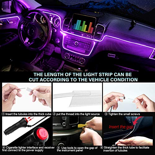 Striscia luminosa LED per interni auto, 16 milioni di colori 5 in 1 con fibra ottica da 236 pollici, kit di illuminazione ambientale RGB multicolore suono attivo atmosfera automobilistica – controllo