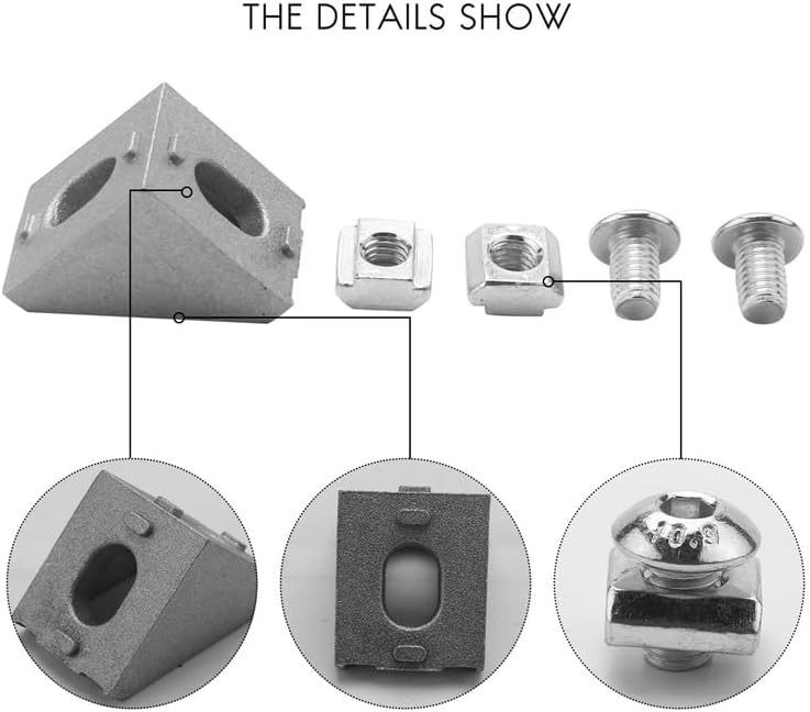 Generic 2020 Series Aluminum Profile Connector Set, 20Pcs Corner Bracket,40Pcs M5 X 10Mm T-Slot Nuts, 40Pcs M5x10mm Hex Socket Cap Screw - (Color: Silver)