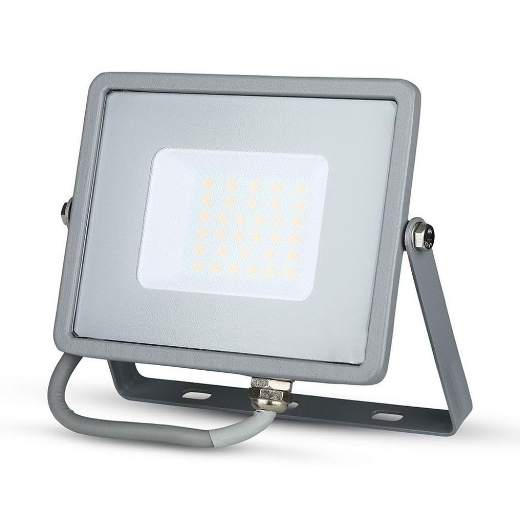 V-TAC 30W Waterproof Outdoor Floodlight Grey Housing Grey Glass IP65-3000K Warm White 2400LM Energy Class A+
