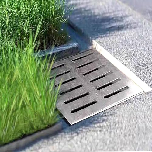 Cubierta de drenaje de zanja de 30 x 30 cm con canalones de metal para bordillos de hormigón, ideal para alcantarillados de patio y ducha, rejilla de alcantarillado para un drenaje rápido del agua