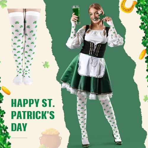 12 Pairs St. Patrick's Day Women Stripe Knee Thigh High Socks and Irish Green White Arm Warmer Fingerless Gloves Set3