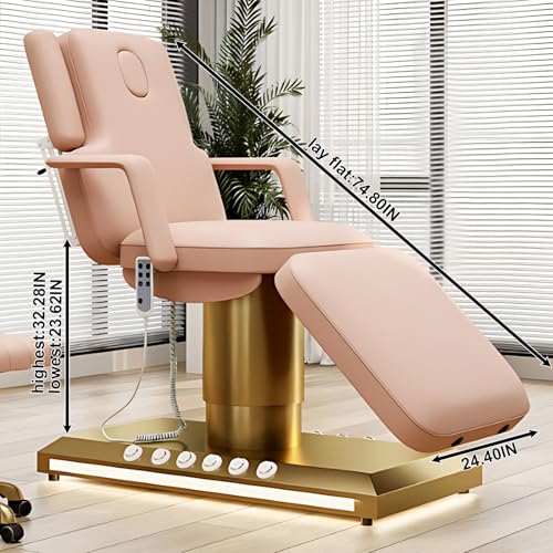 Larnavo Massage Table-Electric Massage Table with Pink Luxury Modern Style, SPA Beauty Bed Includes Multi-Angle Adjustment, Liftable Armrests, Ambient Light (Pink) - Image 2