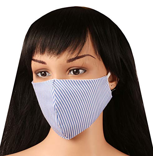 Touchstone Striped Cotton Small Size Face Masks Reusable Washable Handcrafted Double Layer for women, men. (Pack of 3). Brown Blue2